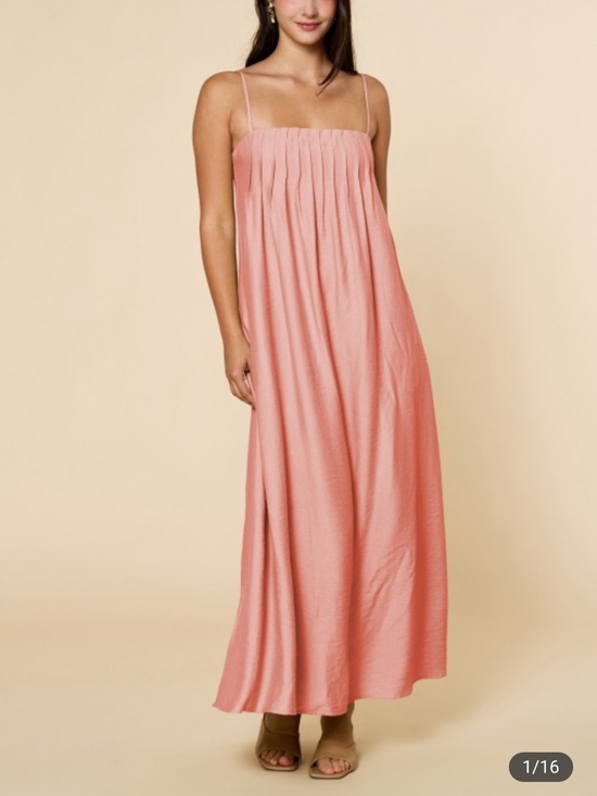 Dresses & Skirts - Spaghetti Strap Pleated Maxi Dress in Pink